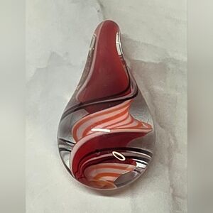 Art Glass Swirl Pendant | Red, Orange & White Studio Glass | Modern Statement
